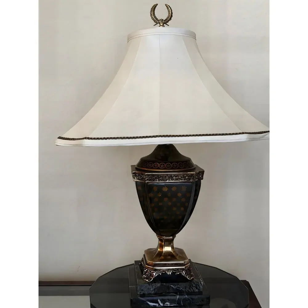 Vintage Frederick Cooper Brass & Marble Urn Table Lamp with Original Shade